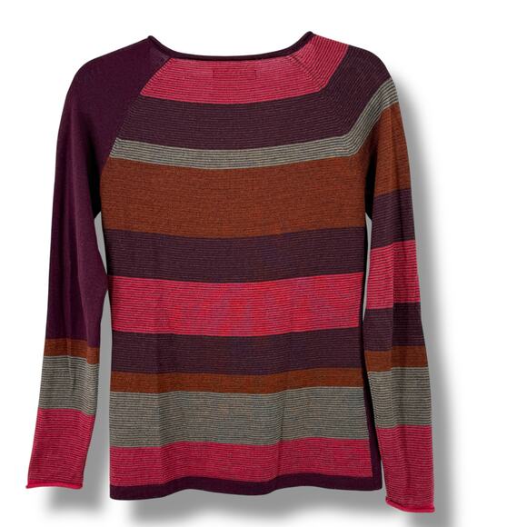 Smartwool Wool Blend Mixed Media Striped V Neck Sweater Womens Size Small Wool - Picture 3 of 6